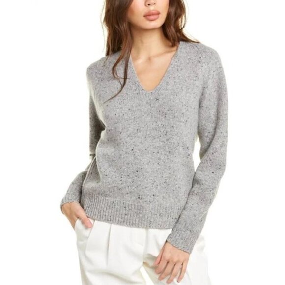 Vince Womens Gray Speckled Wool & Cashmere V-Neck Sweater Preppy Soft Size M - Picture 1 of 11